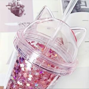 Kawaii Cute Cat Ear Tumbler
Cup Water Bottle W Straw & Lid
Silver Glitter !nside